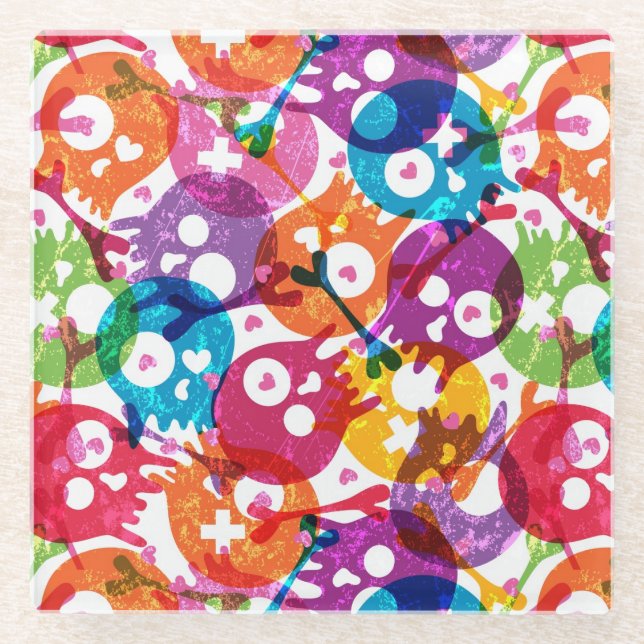 Skulls pattern glass coaster (Front)
