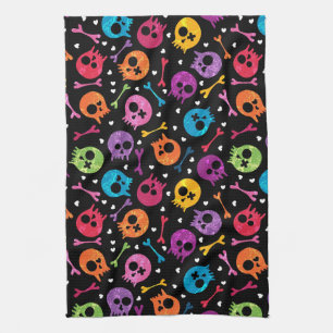 Skulls pattern tea towel