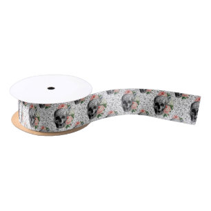 Skulls & Pink Roses Satin Ribbon