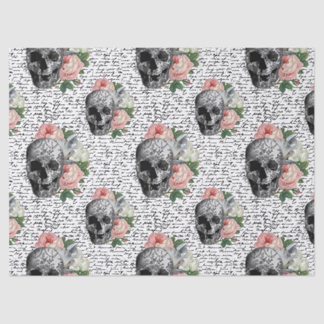 Skulls & Pink Roses Tissue Paper (Front)