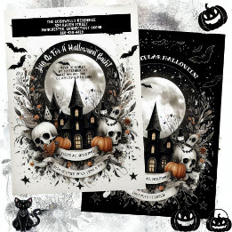 Skulls Pumpkin Haunted House Halloween Bash Gothic Invitation