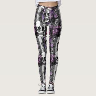 Skulls & Purple Flowers Leggings
