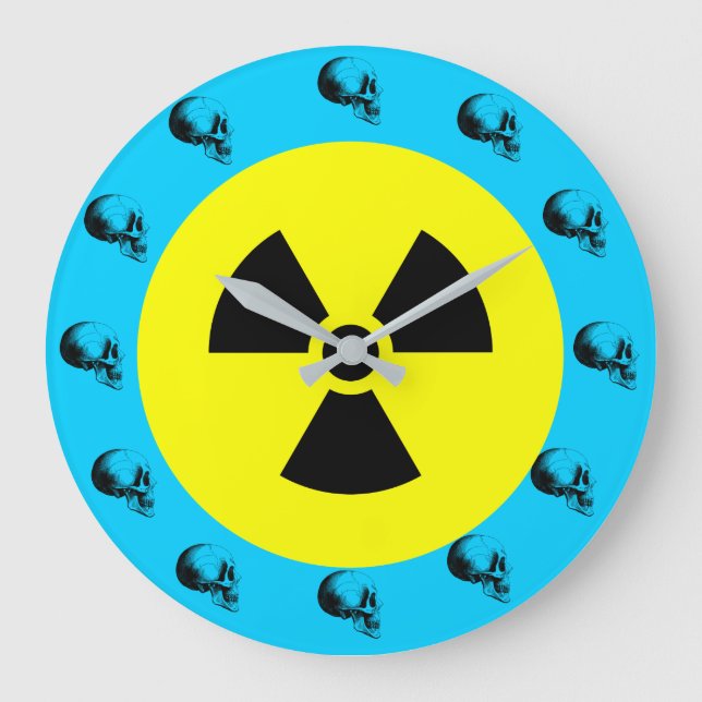 Skulls Radiation Sign Wall Clock,Turquoise Large Clock (Front)