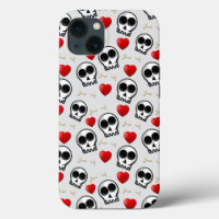 Skulls & Red Hearts Halloween Pattern