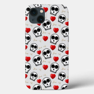 Skulls & Red Hearts Halloween Pattern iPhone 13 Case