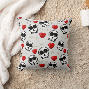 Skulls & Red Hearts Halloween Pattern Cushion