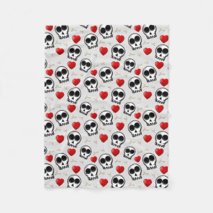 Skulls & Red Hearts Halloween Pattern Fleece Blanket