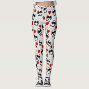 Skulls & Red Hearts Halloween Pattern Leggings