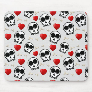 Skulls & Red Hearts Halloween Pattern Mouse Pad