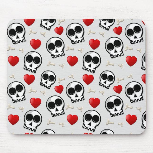 Skulls & Red Hearts Halloween Pattern Mouse Pad (Front)