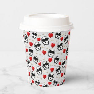 Skulls & Red Hearts Halloween Pattern Paper Cups