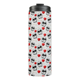 Skulls & Red Hearts Halloween Pattern Thermal Tumbler