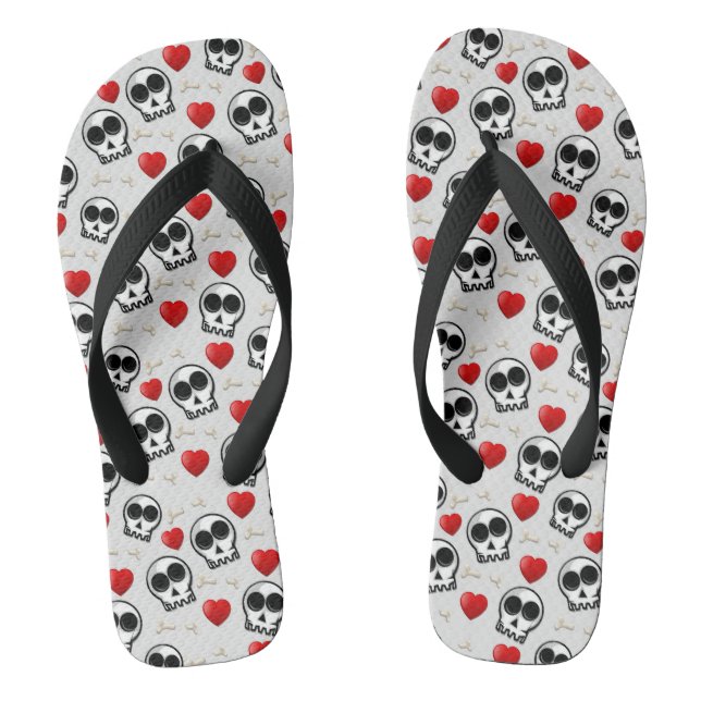 Skulls & Red Hearts Halloween Pattern Thongs (Footbed)