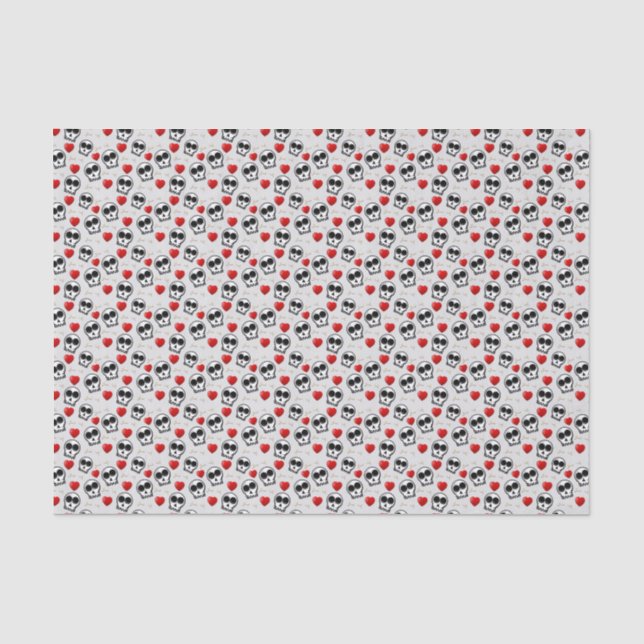 Skulls & Red Hearts Halloween Pattern Tissue Paper (Front)