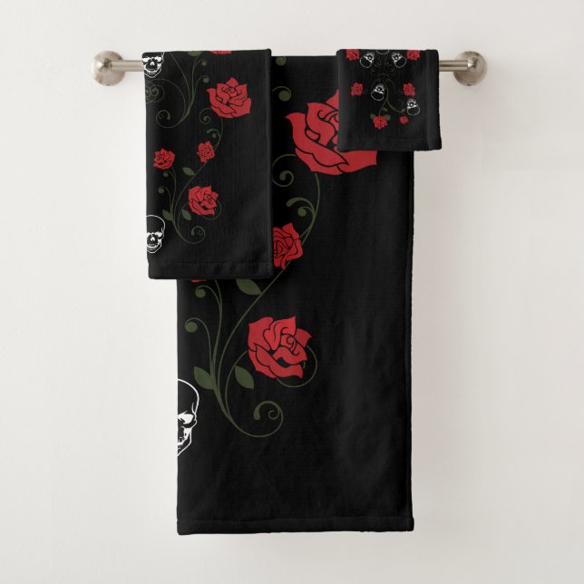 Skulls & Red Roses Bath Towel Set (Insitu)