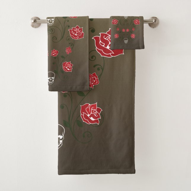 Skulls & Red Roses Bath Towel Set (Insitu)