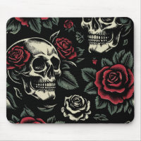 Skulls & Red Roses Gothic Floral 