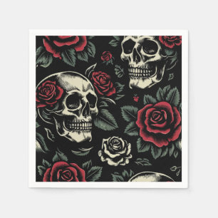 Skulls & Red Roses Gothic Floral  Napkin