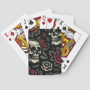 Skulls & Red Roses Gothic Floral  Playing Cards