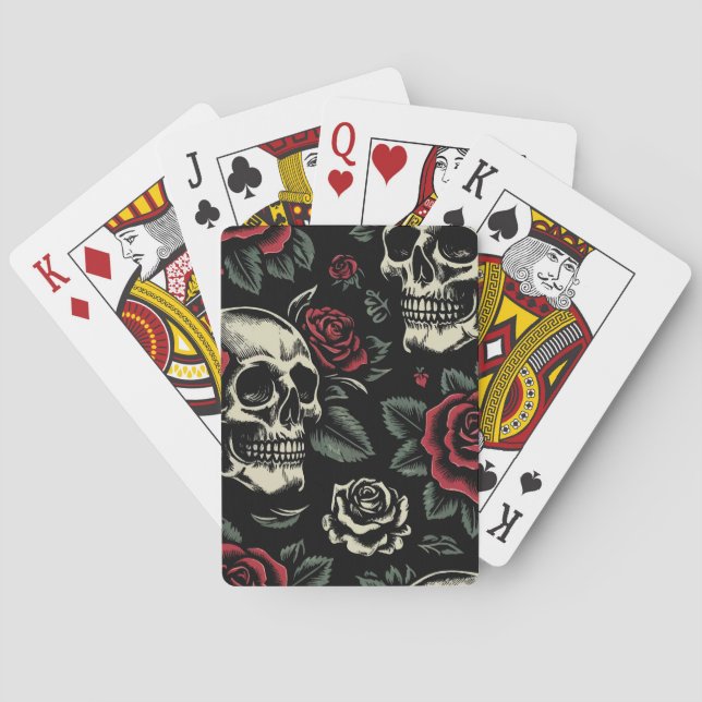 Skulls & Red Roses Gothic Floral  Playing Cards (Back)