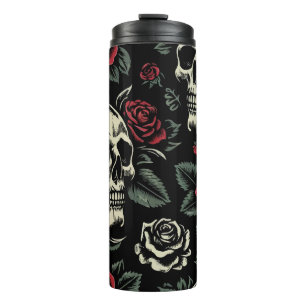 Skulls & Red Roses Gothic Floral  Thermal Tumbler