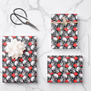 Skulls & Red Roses Wrapping Paper Sheet
