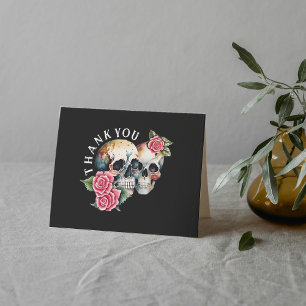 Skulls & Roses Black Wedding Thank You Card