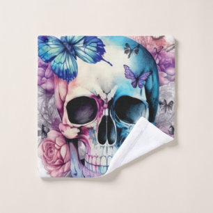 Skulls,roses & butterflies wash cloth