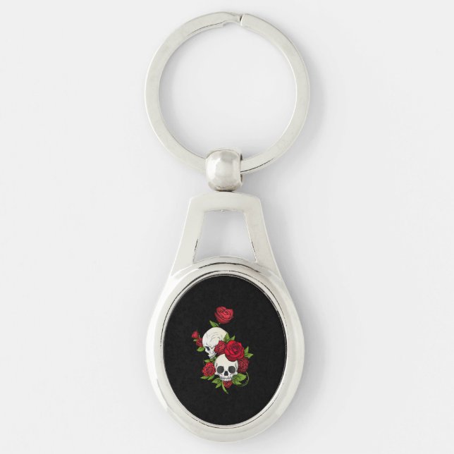 Skulls Roses Día de Muertos Key Ring (Front)