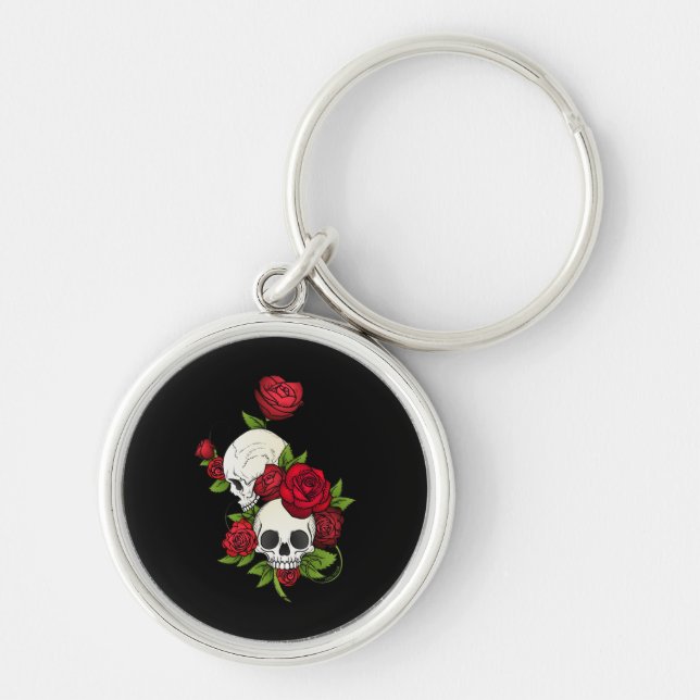 Skulls Roses Día de Muertos Key Ring (Front)
