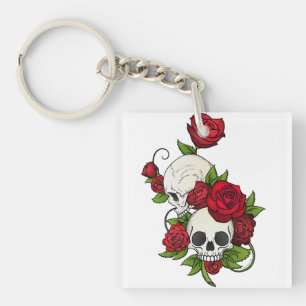 Skulls Roses Día de Muertos Key Ring