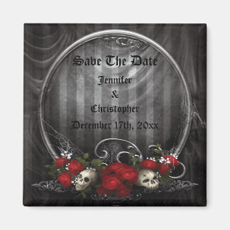 Skulls & Roses Gothic Save The Date Wedding Magnet