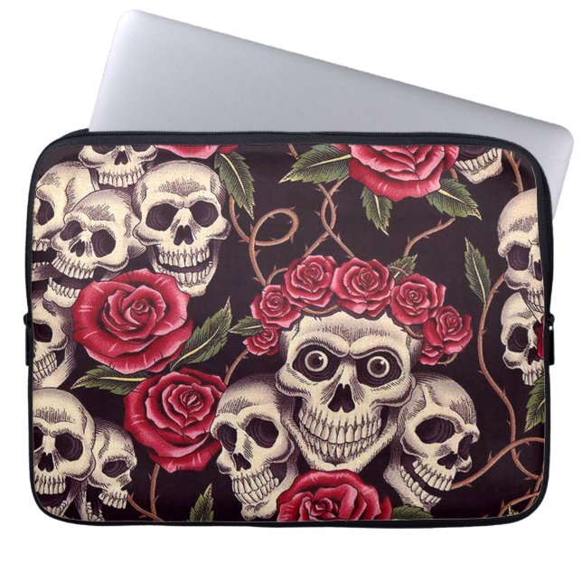 Skulls & Roses Laptop Sleeve (Front)