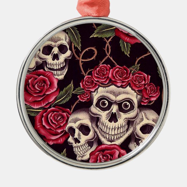 Skulls & Roses Metal Ornament (Front)