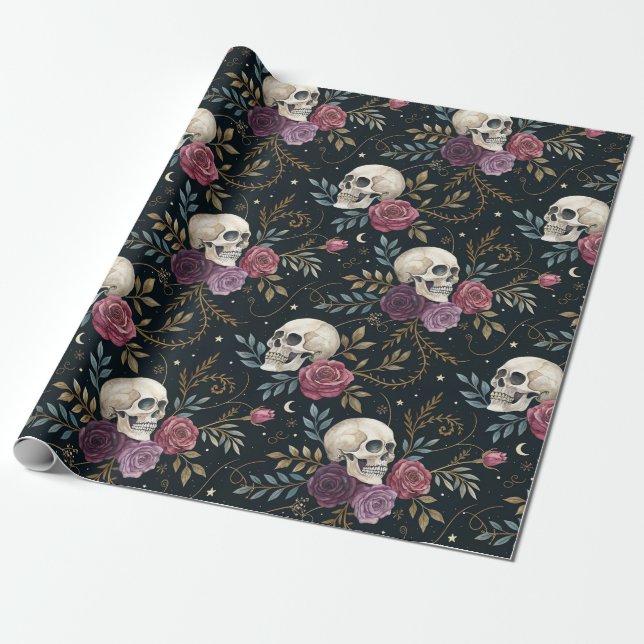 Skulls & Roses Wrapping Paper (Unrolled)