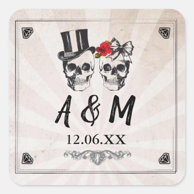 Skulls Rustic Vintage Red Roses Stickers Labels (Front)