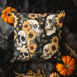 Skulls & Sunflowers Summer Goth Cushion