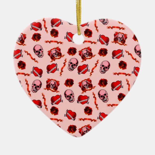 Skulls Valentine Ceramic Tree Decoration (Front)