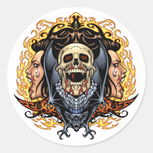Skulls, Vampires and Bats customisable by Al Rio. Classic Round Sticker