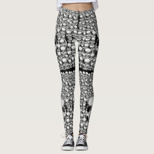 SKULLS WALL DEATH DEAD SKELETON BLACK WHITE LEGGINGS
