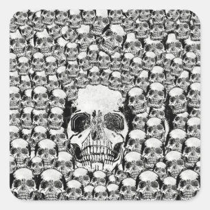 SKULLS WALL DEATH DEAD SKELETON BLACK WHITE SQUARE STICKER