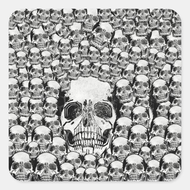 SKULLS WALL DEATH DEAD SKELETON BLACK WHITE SQUARE STICKER (Front)