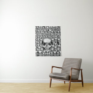 SKULLS WALL DEATH DEAD SKELETON BLACK WHITE TAPESTRY