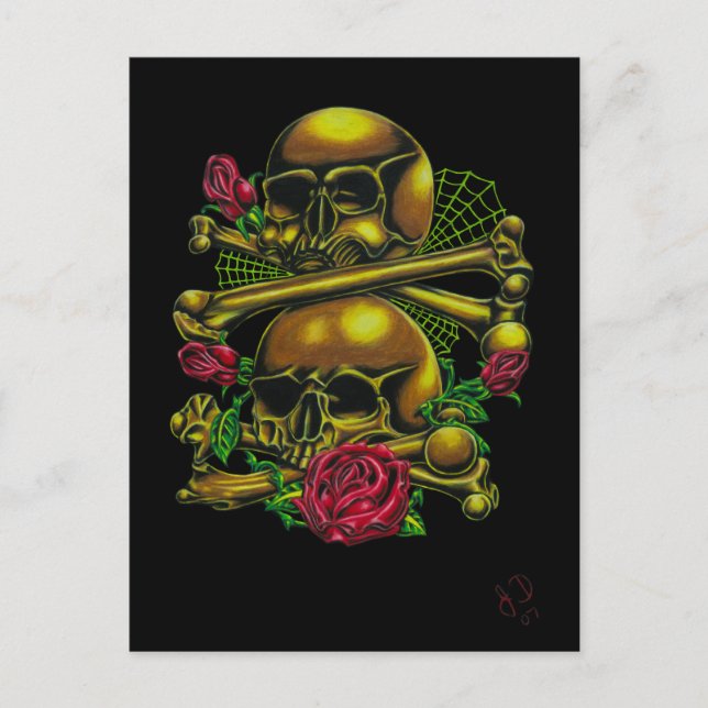 Skulls, Webs, and Roses Postcard (Front)
