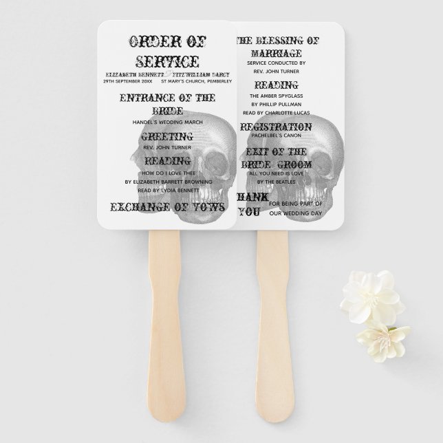 Skulls Wedding Program Hand Fan (Front and Back)