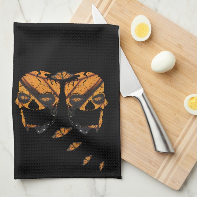 Skulls Wings of Butterflys Tea Towel (Quarter Fold)