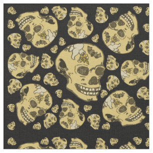 Skulls with Bat Raven and Ghost Tattoos Fabric