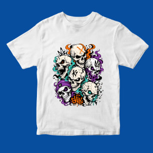 Skulls With Flames Cartoon Graffiti Art Style T-Shirt