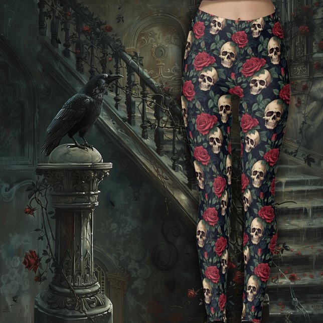Skulls with Red Roses Leggings (Creator Uploaded)