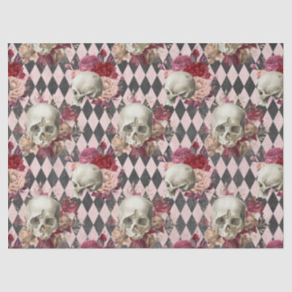 Skulls with Roses and Pink Chequered Tissue Paper